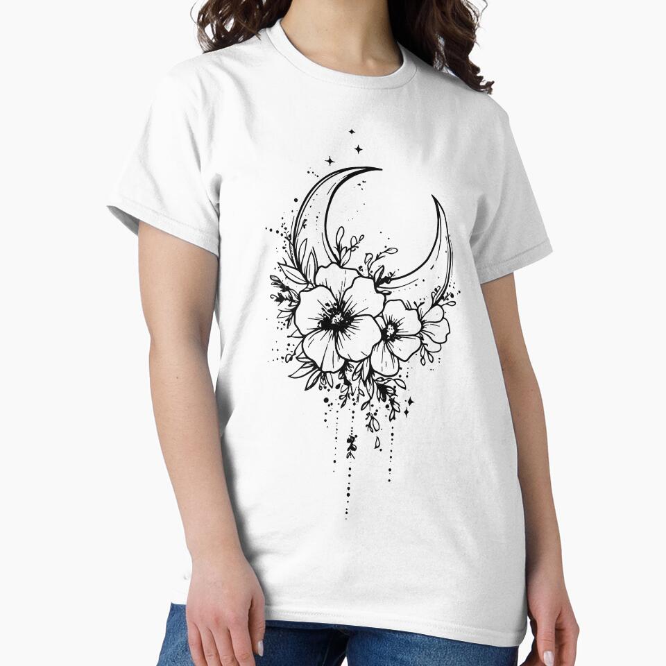 Minimalist Moon and Floral Line Art Elegant Boho Design by meganohm