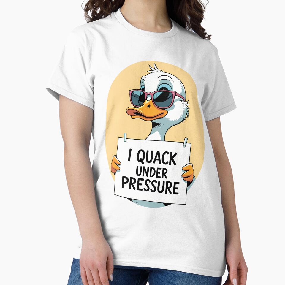 Sassy Duck Holding 'I Quack Under Pressure' Illustration by EnigmaVoid