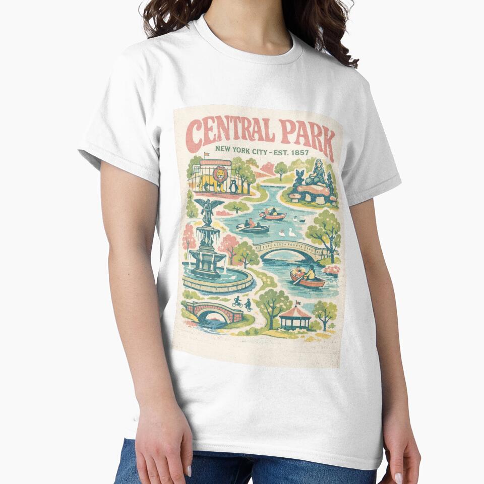 Central Park New York – Vintage Illustrated Map 1960s Retro T-Shirt by Eclipse 3699