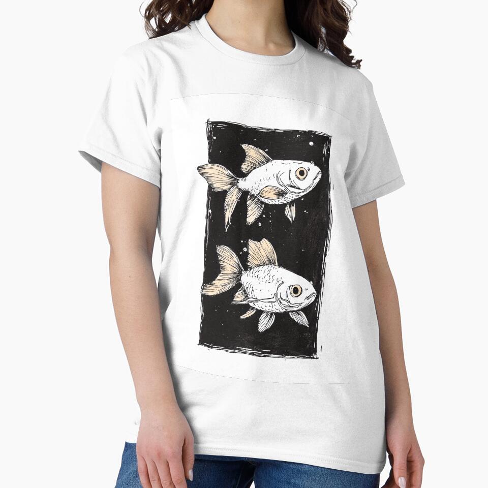 Goldfish Line Art Print - Minimalist Black and White Illustration by Michele Lobgianizze