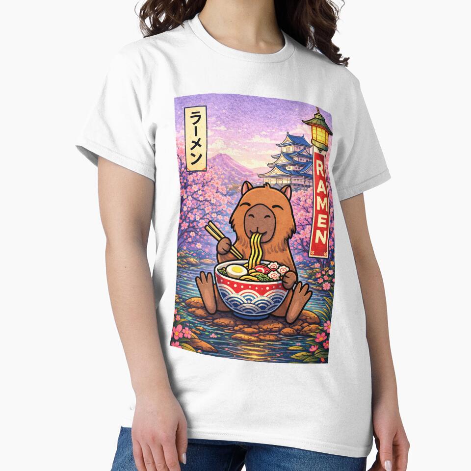 Capybara Eating Ramen – Cute Japanese Capybara Art by RetroPop23