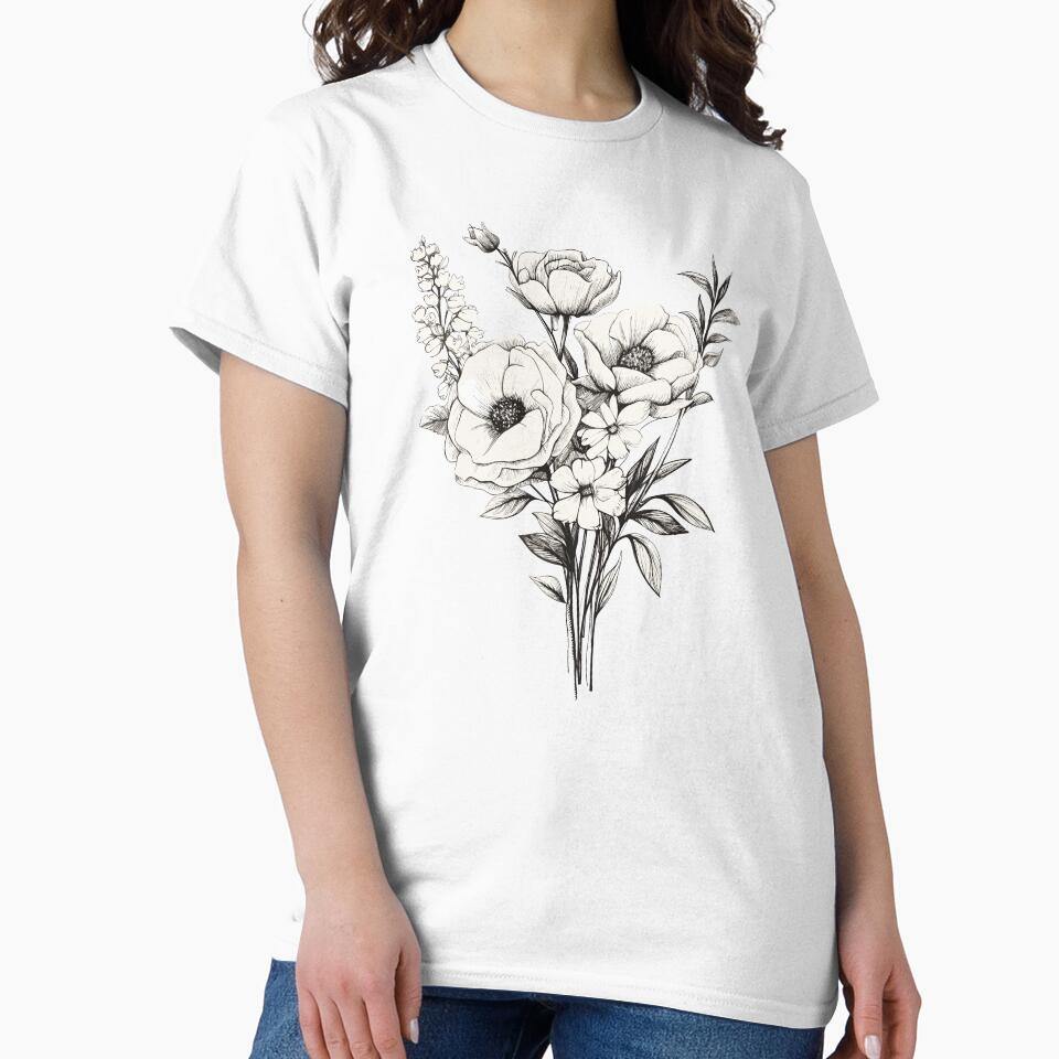 White Hand Drawn Flowers Bouquet - Floral Design by Just-Flowers