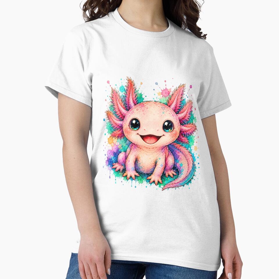 Kawaii Axolotl Watercolor Art – Cute Colorful Amphibian Illustration by ColorSplash123