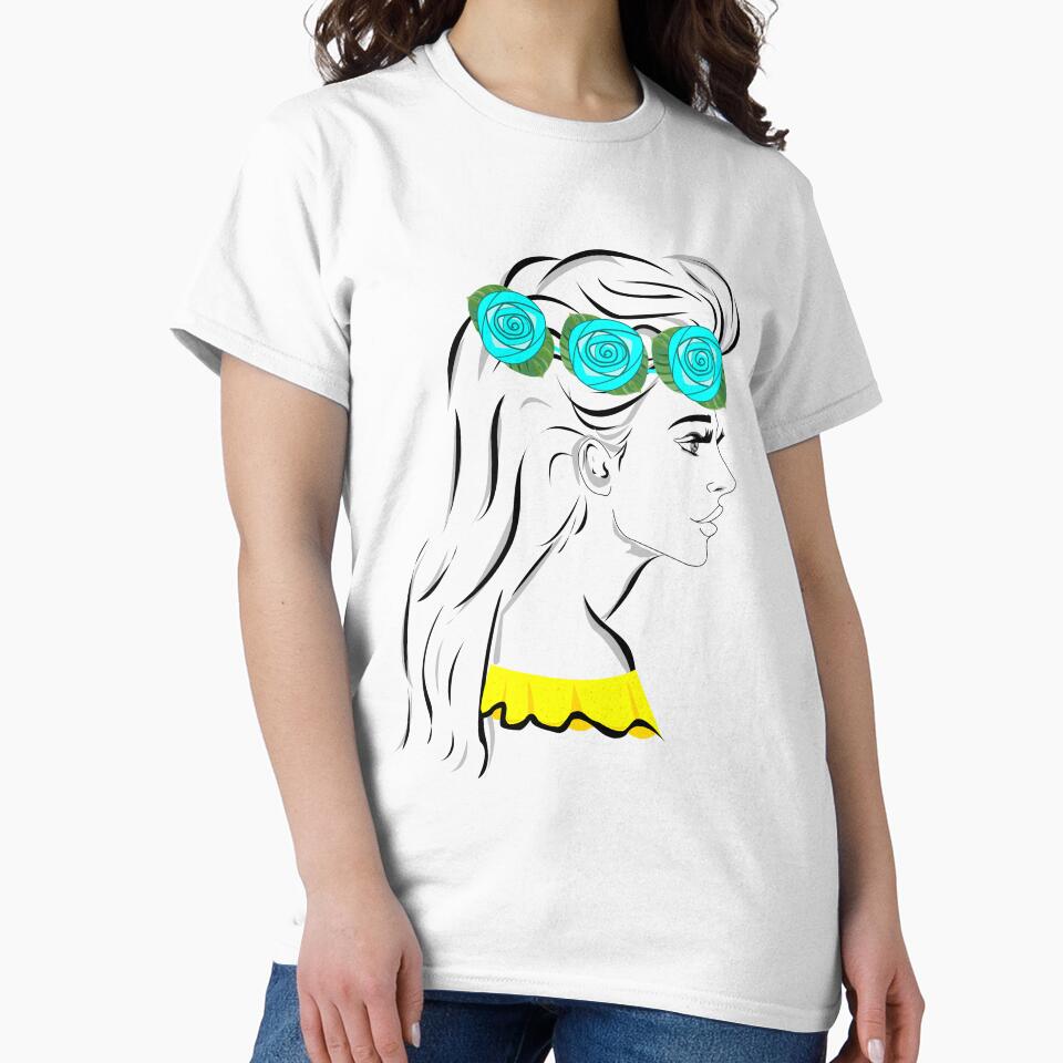 Line art pretty girl with long hair and eyelashes wearing hot yellow off shoulder dress and flowers crown by SGS-