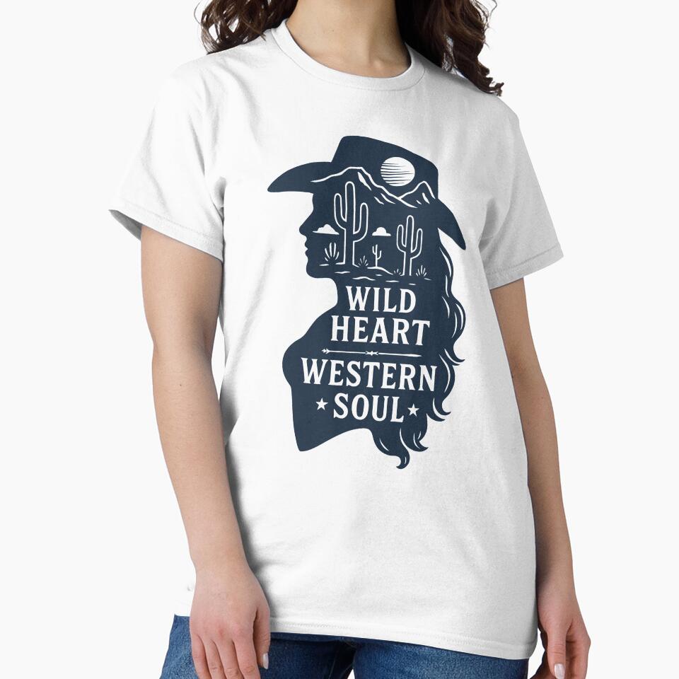 Wild Heart Western Soul – Cowgirl Silhouette Desert Scene Vintage Western Design by trajeado14