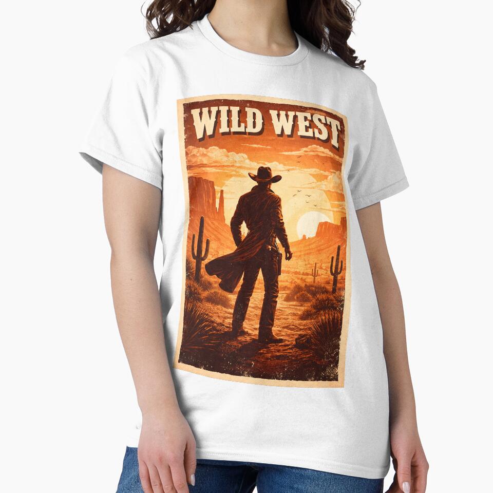 Retro Western Cowboy Silhouette Poster – Desert Sunset Vintage Wild West Art by QuietWallStudio