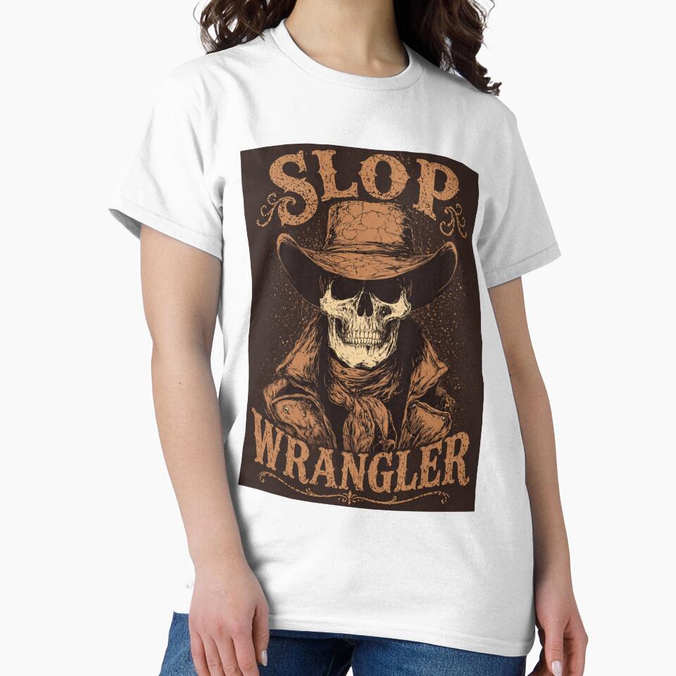 Slop Wrangler Vintage Western Skull Poster Style T-Shirt Design by gimpysticks