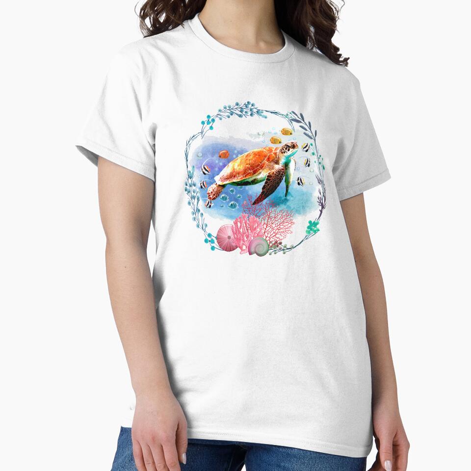 Sea Turtle Ocean Fish & Coral Reef, Sticker T-Shirt Laptop Water Bottle by StickerArtwork