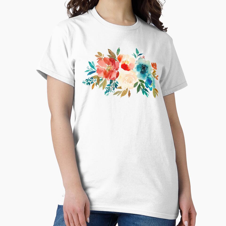 Red Turquoise Watercolor Floral Bouquet by junkydotcom