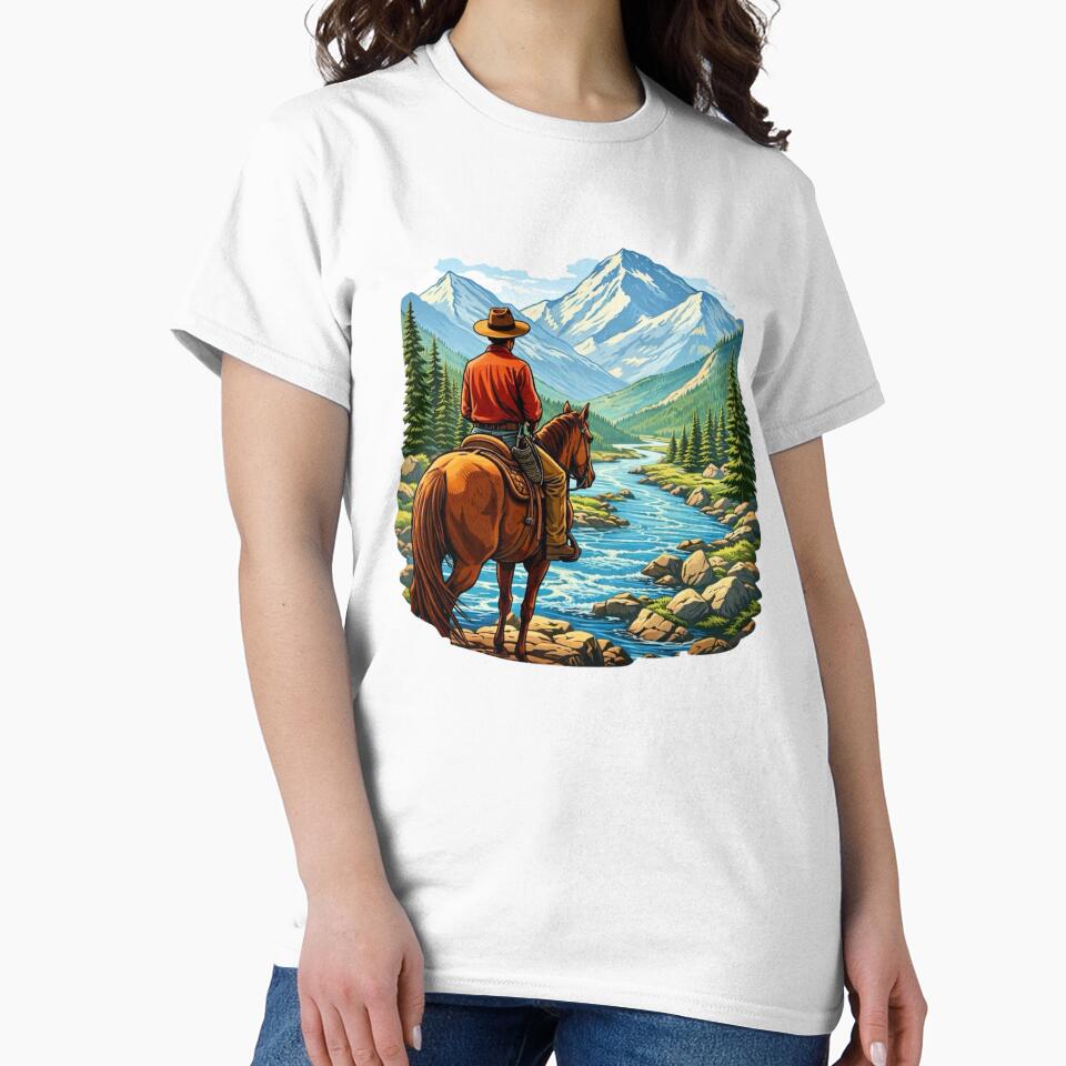 Cowboy and Horse - Mountain Scene by Myra365Art