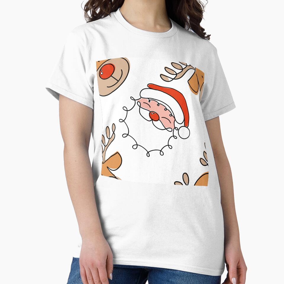 Minimalist Christmas Santa and Reindeer line art pattern by OhNoNotAgain42