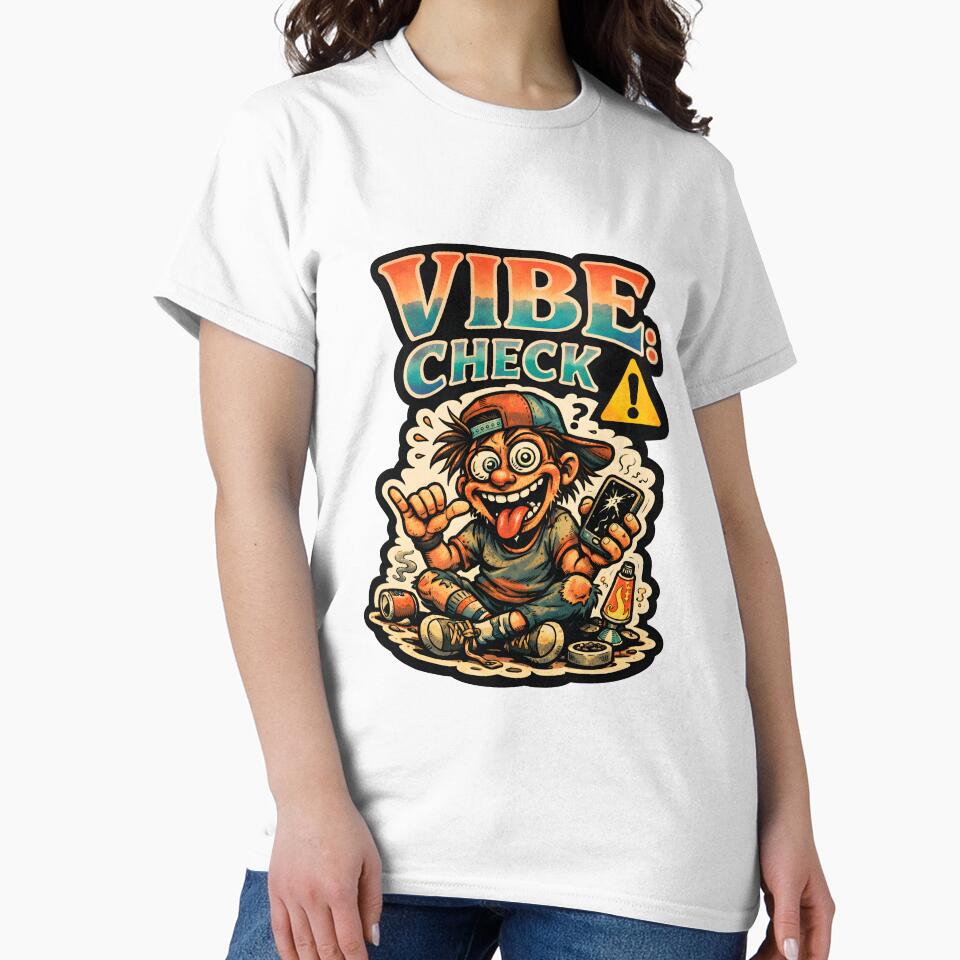 Vibe Check Funny Questionable Energy Meme Art - Unstable Atmosphere Retro Graphic - Edgy Chaos Core Sticker for Laptop T-Shirts Hoodies and Alternative Gen Z Aesthetic Room Wall Decor by Vivaan Studio