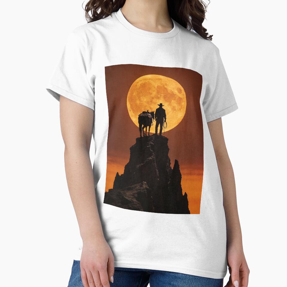 Lone Cowboy Under the Moon T-Shirt by Eternal Kingdom Store