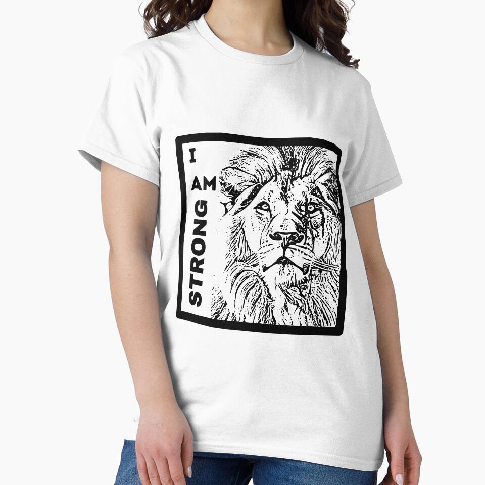 "I am strong" - Positive affirmation with a picture of an imposing-looking lion on by ExtraMessages