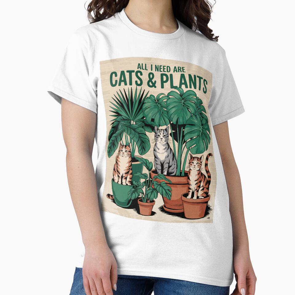 All I Need Are Cats And Plants Vintage Illustration by PurrGreen Unisex