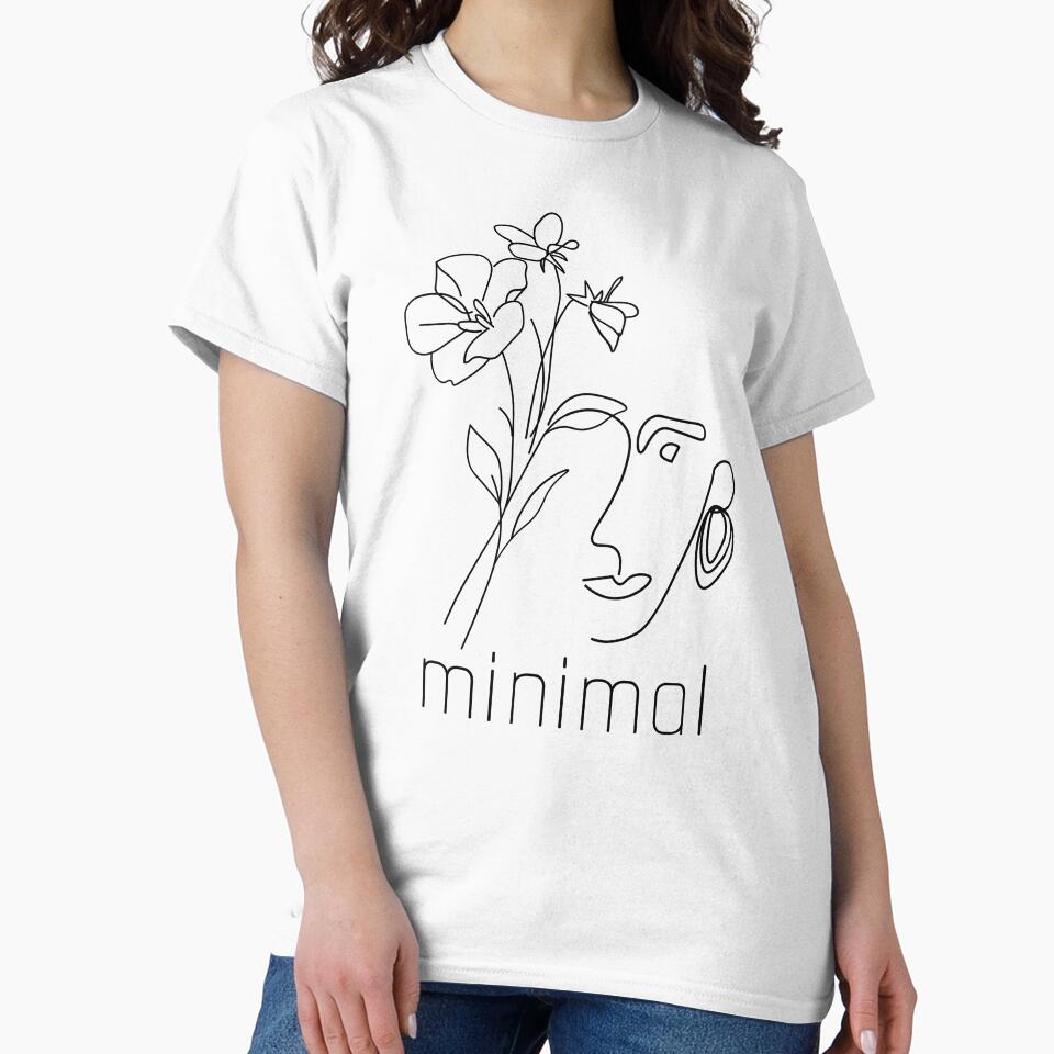 Minimalist Line Art - Girl with Flowers - Modern Minimalistic Black and White Drawing by The Red Nox