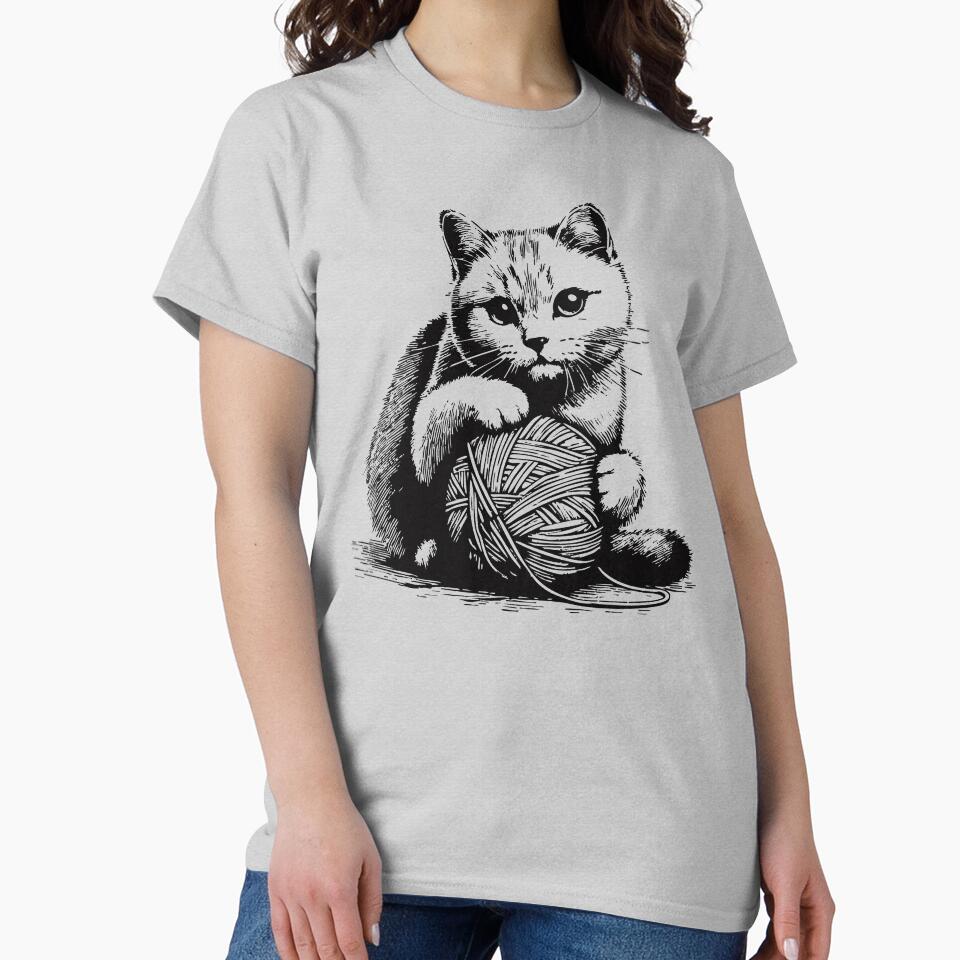 Cat And Knitting Cat With Yarn Ball Vintage by TomFrontierArt