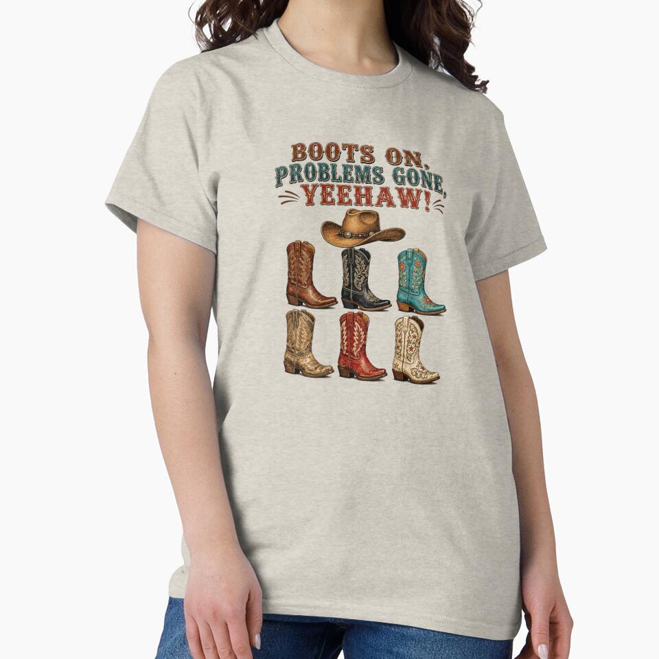 Boots On Problems Gone Yeehaw Funny Western Cowboy Boot Art by Evelashop