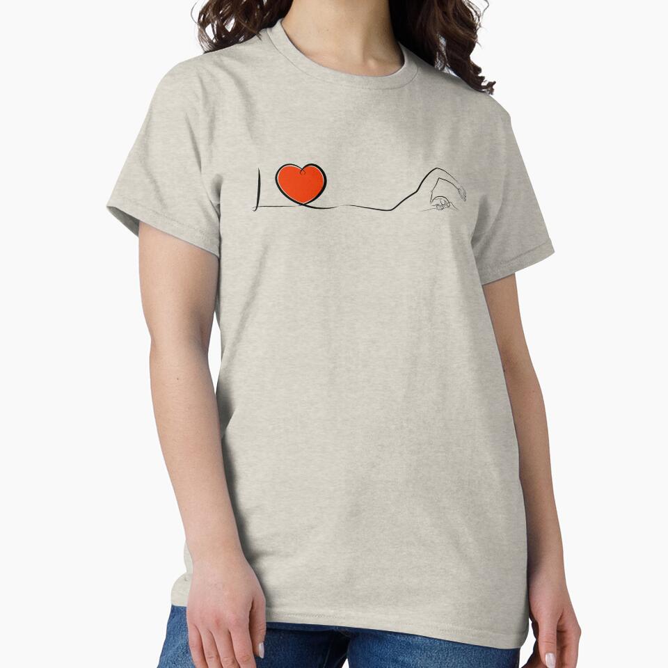 I love swimming with red heart minimalist line drawing by evk-art