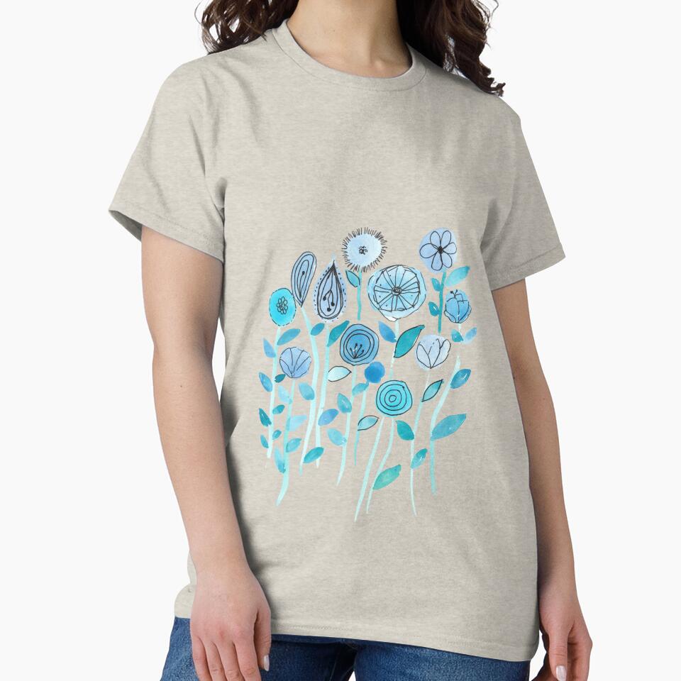 Hand drawing blue flowers watercolor painting pattern by Pacika