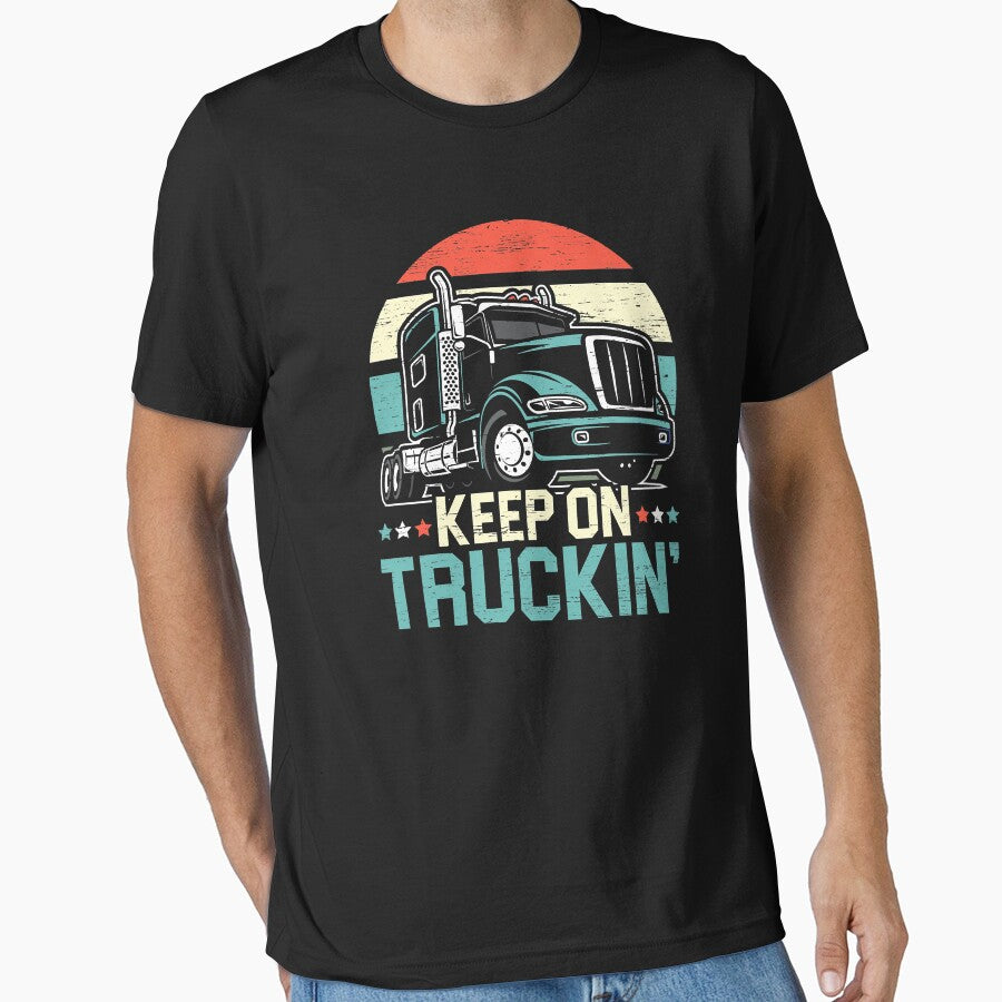 Keep On Truckin' Retro Trucker 18 Wheeler Truck Driver by GardNewerd