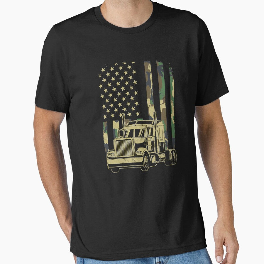 Vintage Trucker Camouflage American Flag Truck Driver by GardNewerd