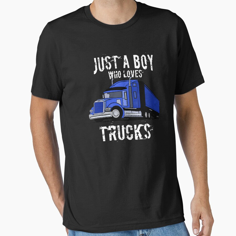 Just A Boy Who Loves Trucks Semi Truck Gift by GardNewerd