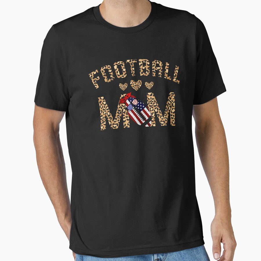 Football Mom Jaguar Cheetah Heart American Football Mom T-Shirt by Cooltees4u1