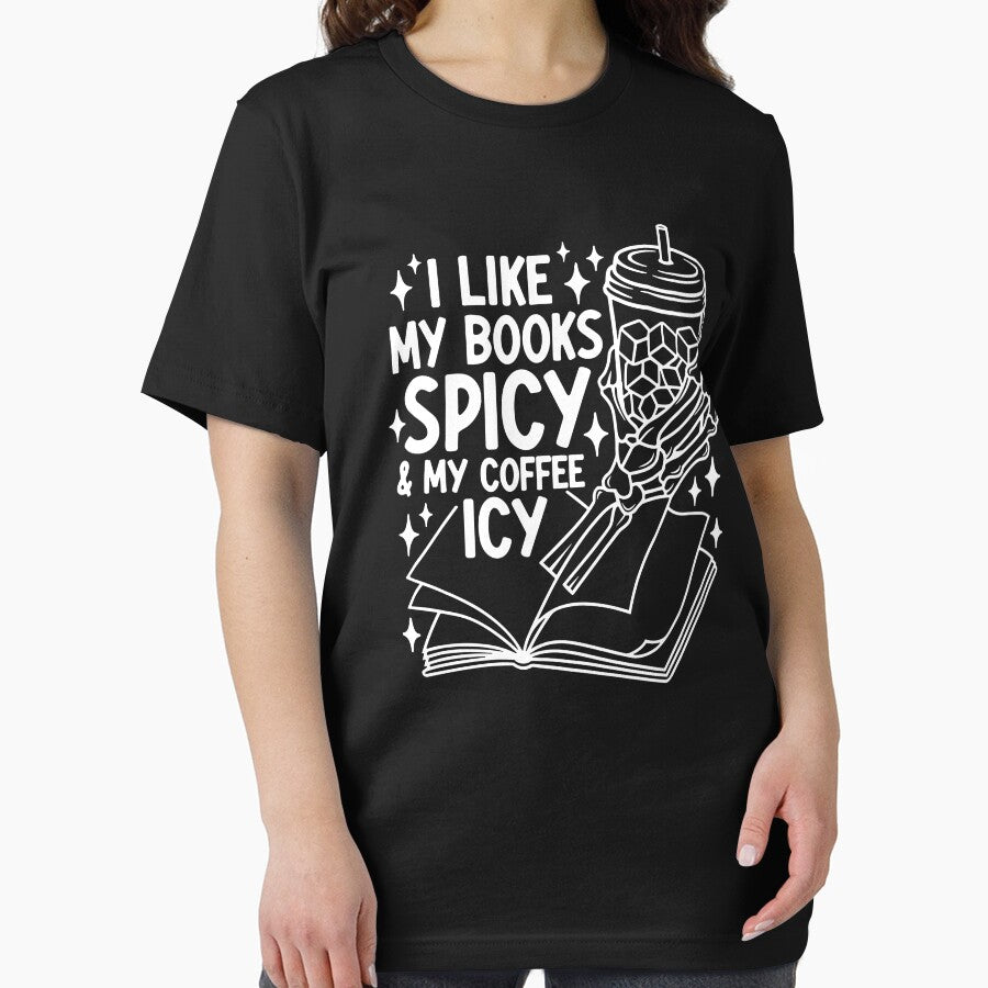I Like My Books Spicy And My Coffee Icy Skeleton Book Lover by jingdomdesgine
