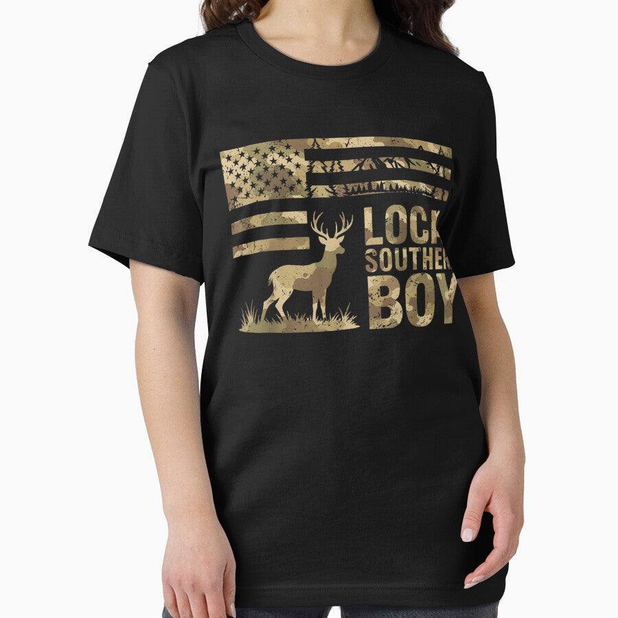 Local Southern Boy Deer Hunting Vintage American Flag by Glow-Paw-Studio