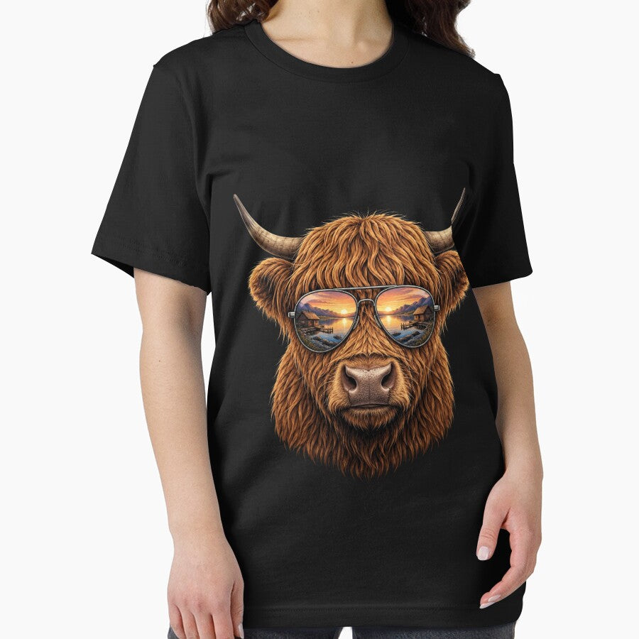 Cool Highland Cow With Sunglasses Retro Animal Graphic by bilal sibgui