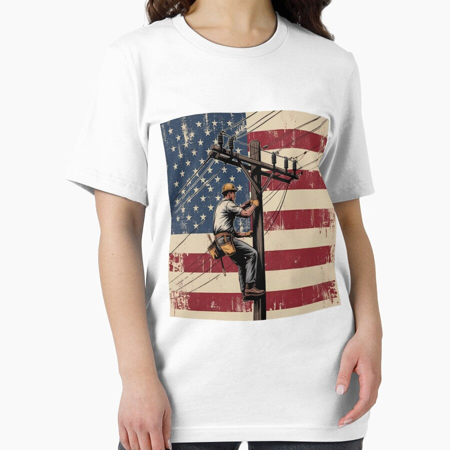 Lineman Electrical Wiremen Energy 4th Of July Vntage US Flag by Miumed