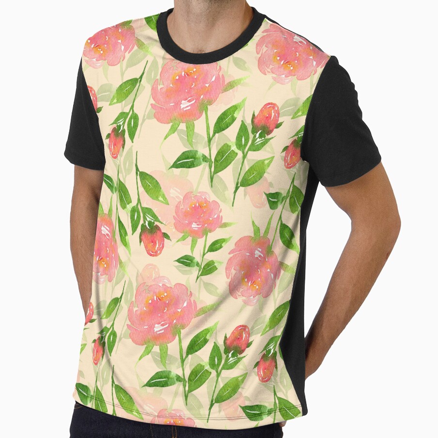 Watercolor Peonies Pattern #4 (Peach Background) by andrebalest.art