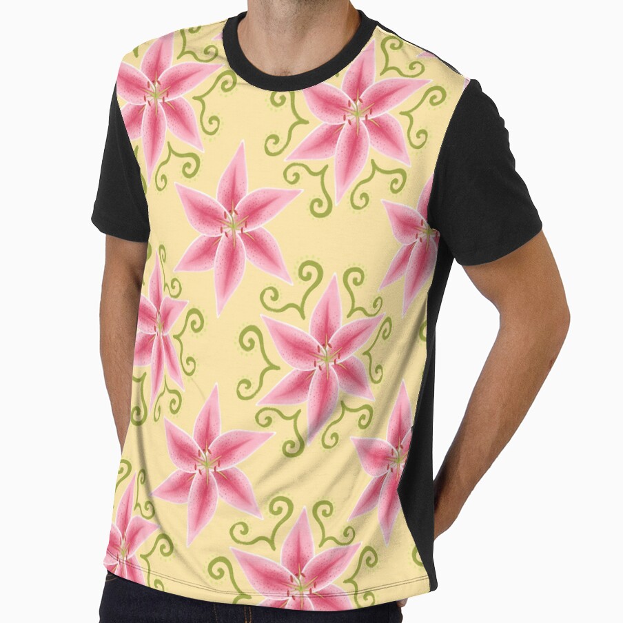 Pink Lily Pattern Pastel Yellow by sarahsdesigns02