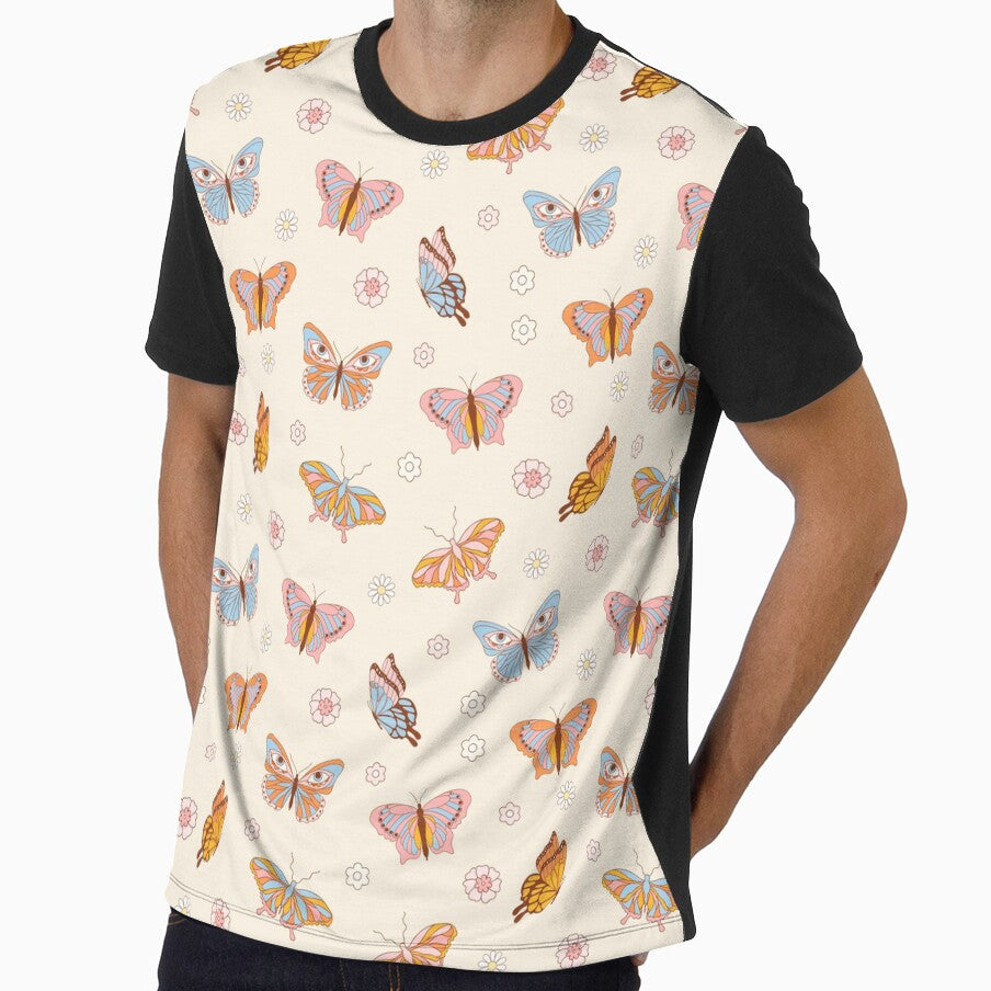 Retro butterfly repeating pattern, 70s aesthetic, 70s colours by CEB1700
