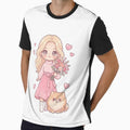 Cute Blonde Girl with Flowers and Fluffy Puppy | Kawaii Pastel Coquette Aesthetic Illustration by SimonFernando