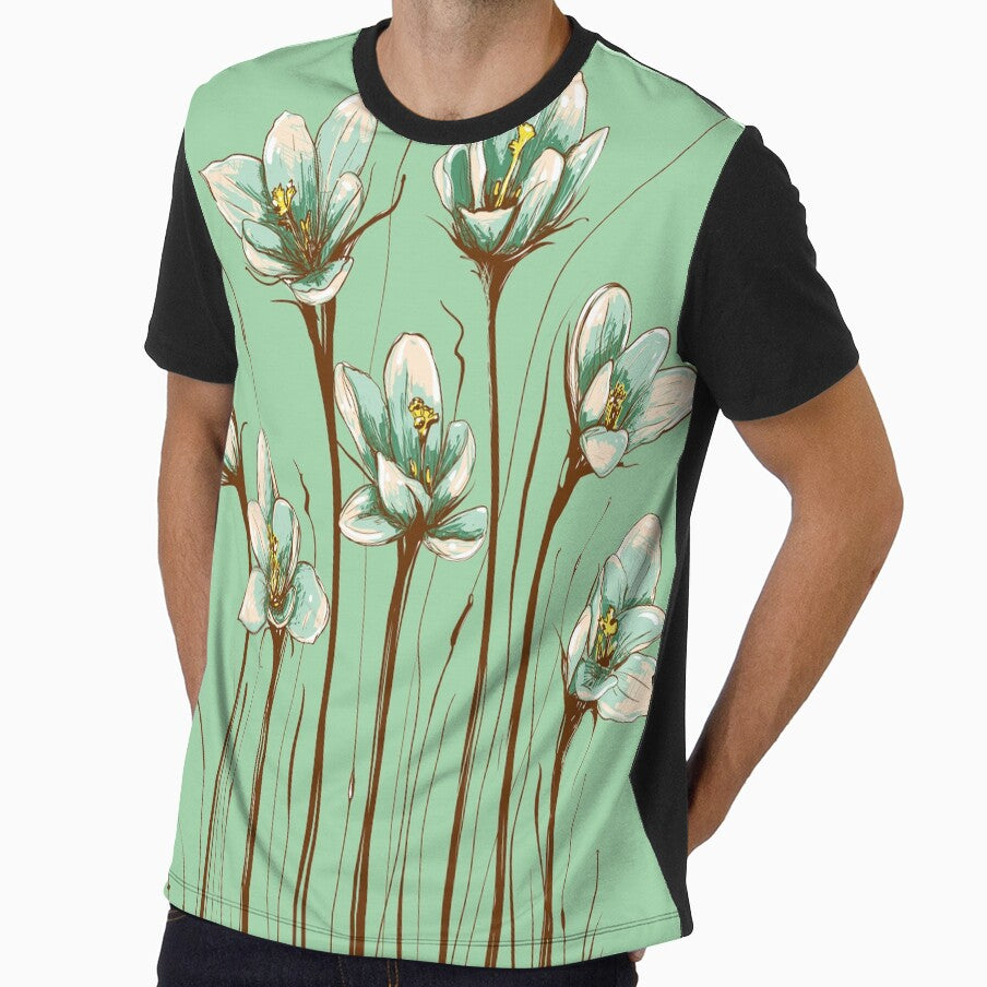 Beautiful Wild Flowers blue green and white by Artcraft-Ink