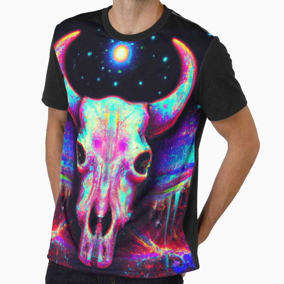 Cyberpunk Bull Skull Western Core Synthwave Aesthetic by LuminoArt