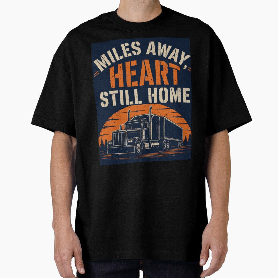 Miles Away Heart Still Home Trucker Design by Haque Designs