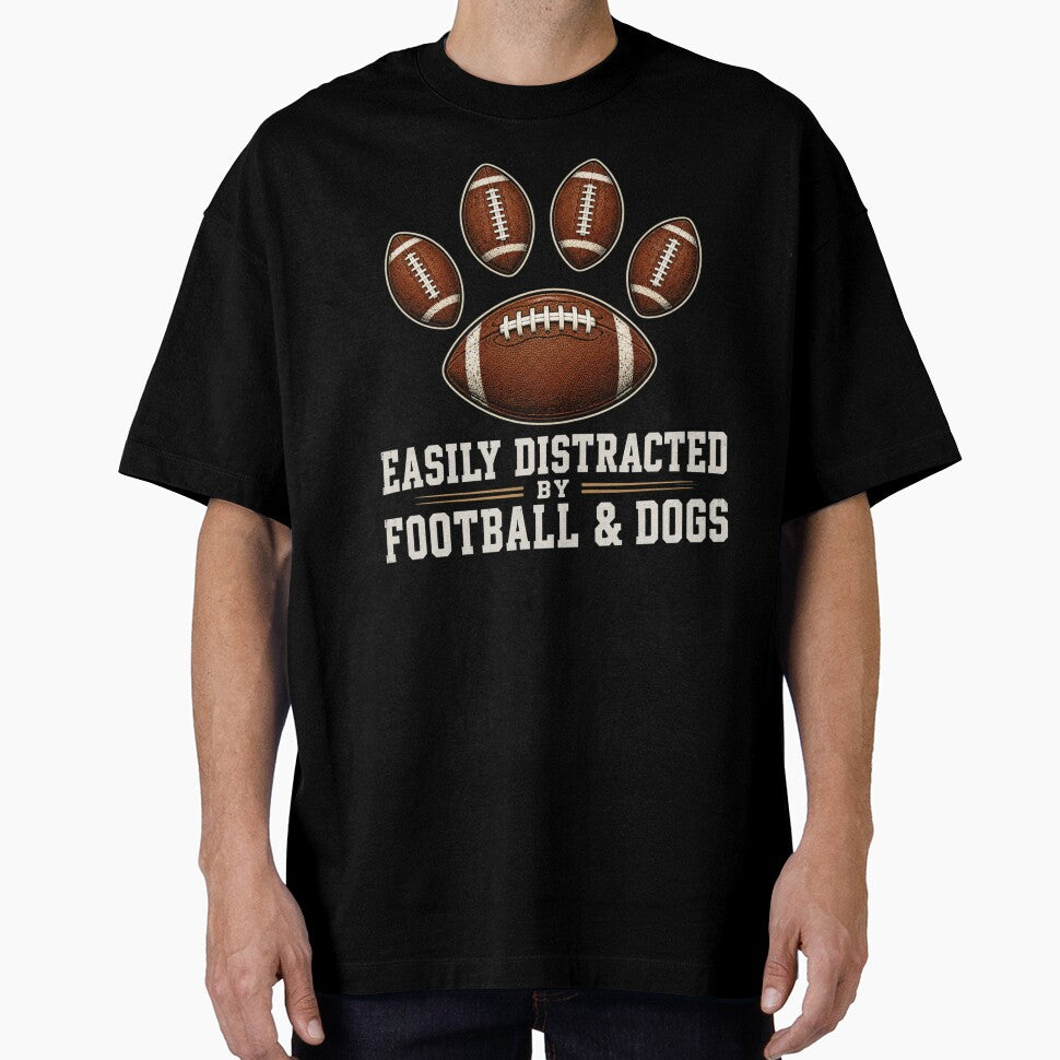 Easily Distracted By Football And Dogs - Funny Football Paw Print Dog Mom by Artbyrome