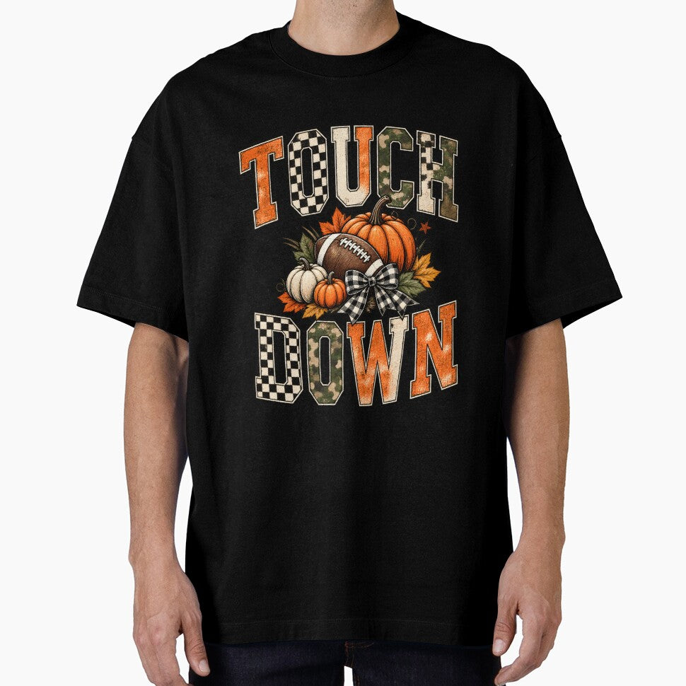 Touchdown Fall - Pumpkin Football Checkered Camo Fall Season Design by Lozarux