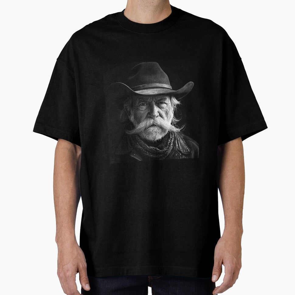 Rugged Cowboy Portrait – Black and White Western Art by inkoutninja