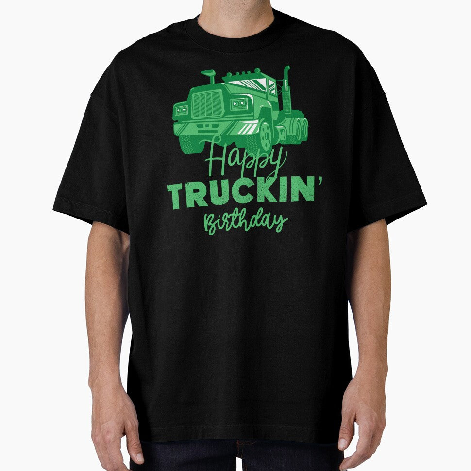 Happy Truckin Birthday Green Black Distressed Gift For Trucker Truck Driver by Sunny Collections