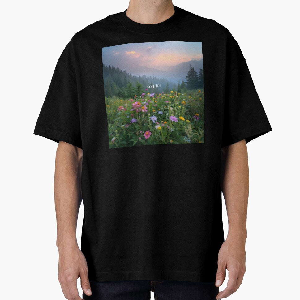 Soft Life — Dreamy Wildflower Field Morning Fog Mountain Aesthetic Cottagecore Nature Art Print Gift Women by Sixième Studio