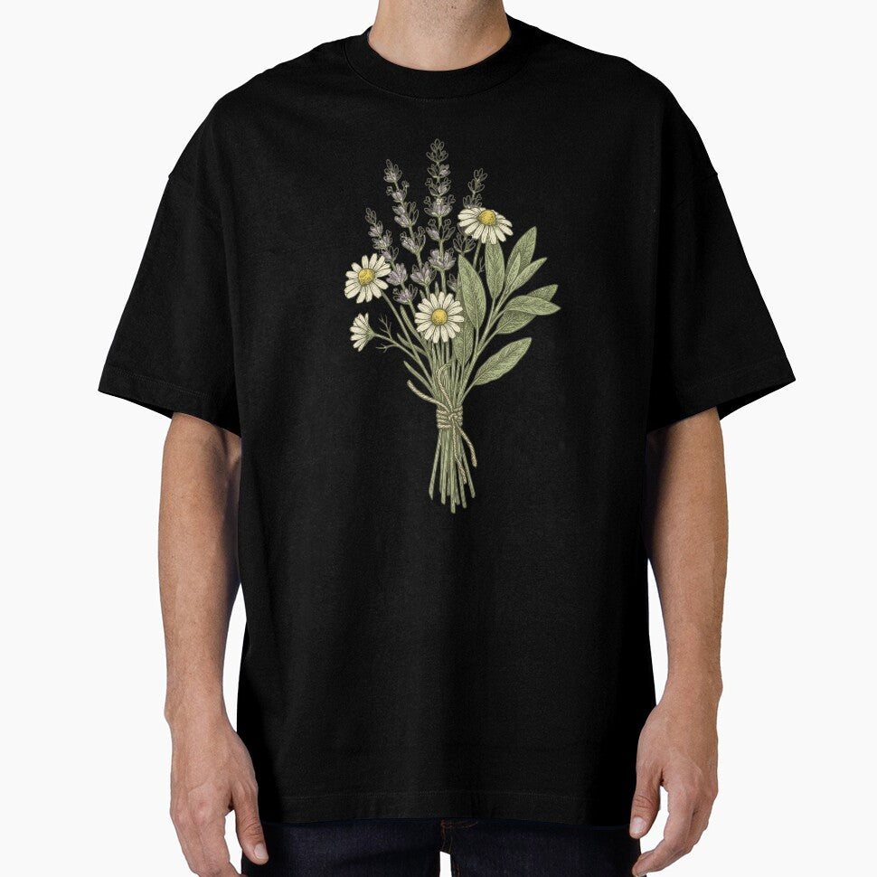 Botanical Wildflower Bouquet T-Shirt Design — Cottagecore Floral Illustration by Ortsas