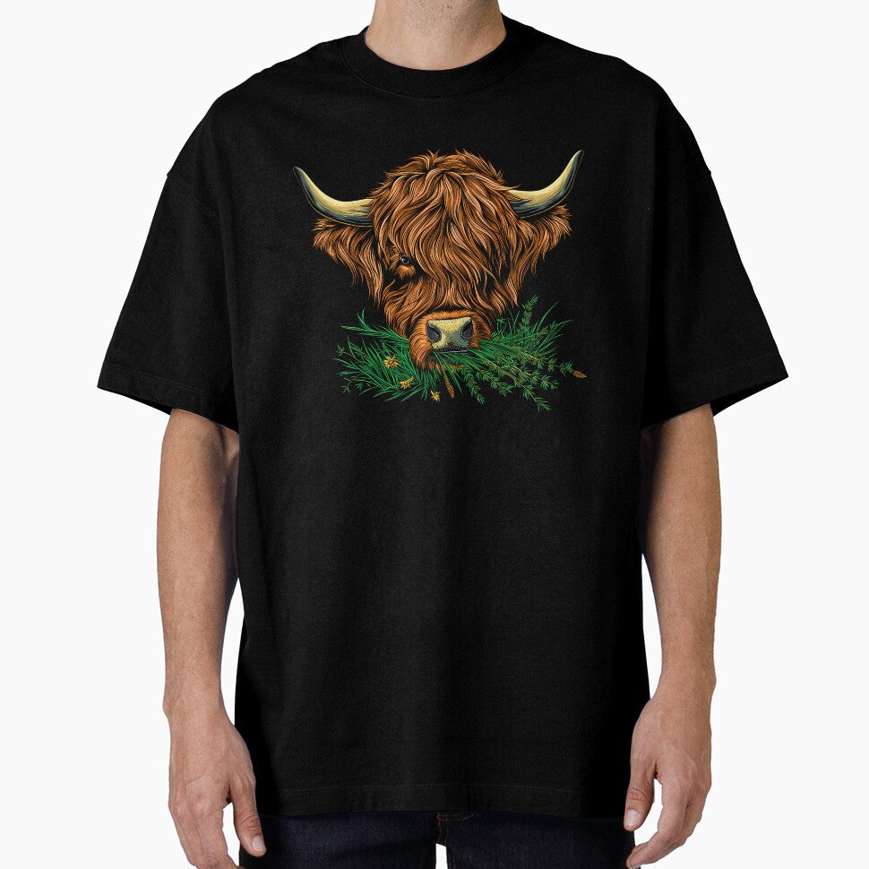 Scottish or irish fluffy  highland cattle cow animal grazing grass head illustration by NBSStore