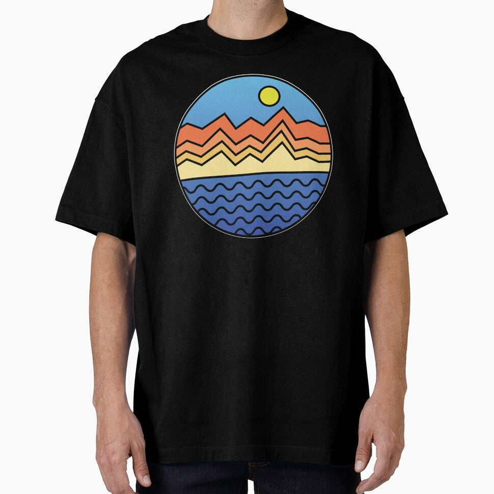 Minimalist Nature Landscape Lake Sunset Line Art by RoguePixel