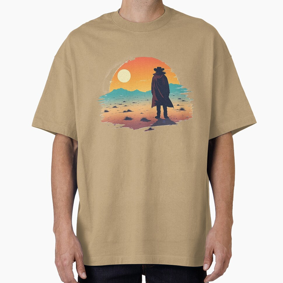 Lonely Cowboy Sunset Silhouette – Wild West Desert Aesthetic Retro Western Art by NegarTv Designs by NegarTv Designs