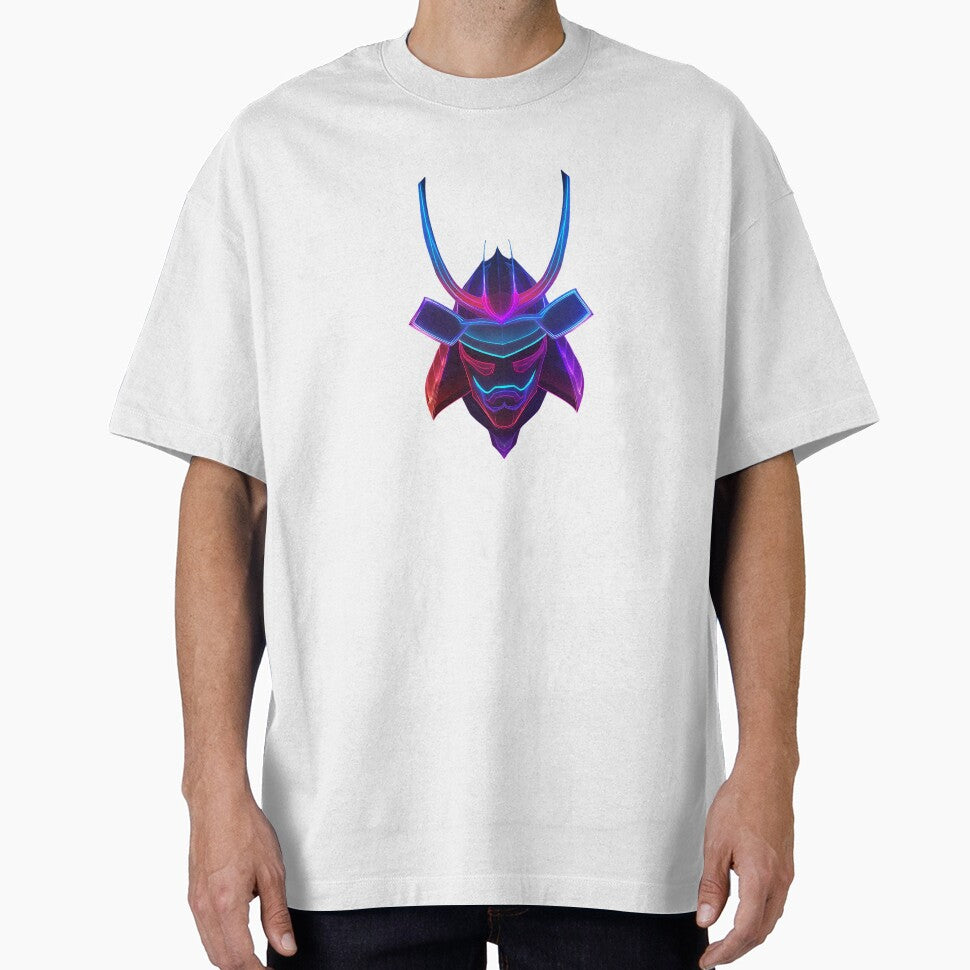 Neon Samurai Mask – Futuristic Warrior in Vaporwave Colors by Alphakenon