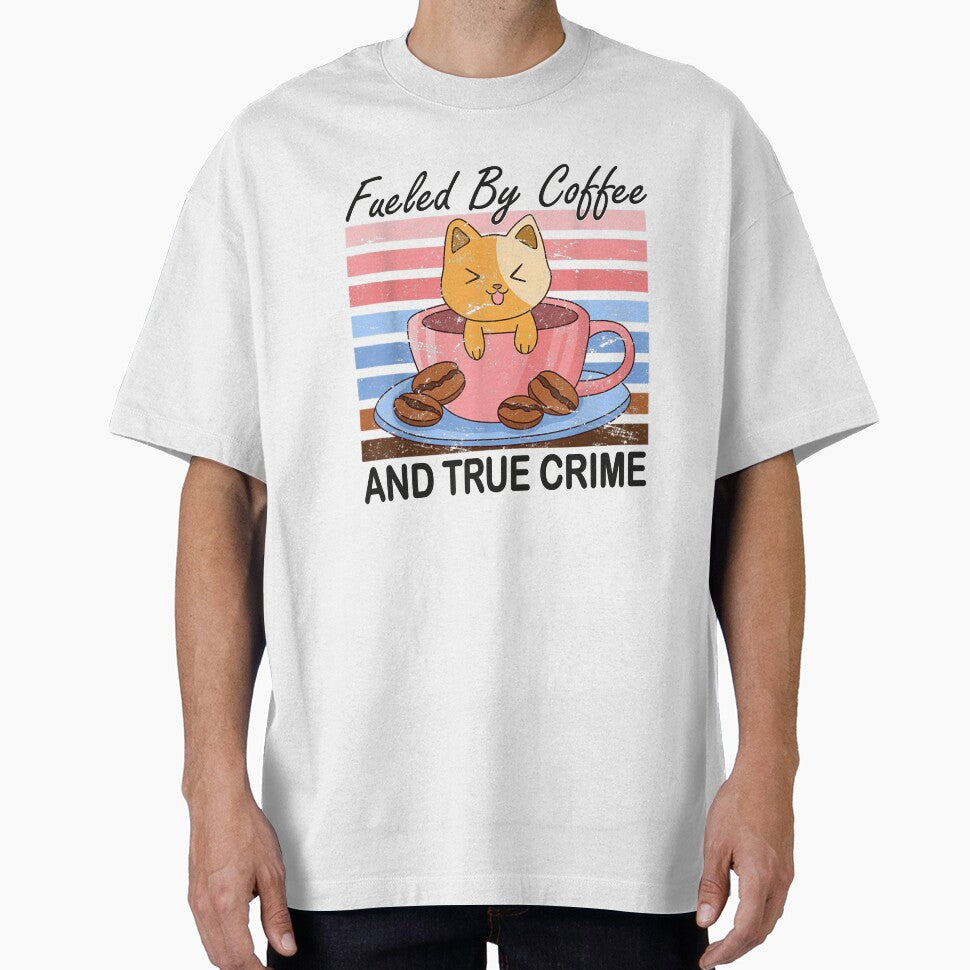 Fueled by coffee and true crime Podcast Funny cat vintage by CORJIDOG-ART